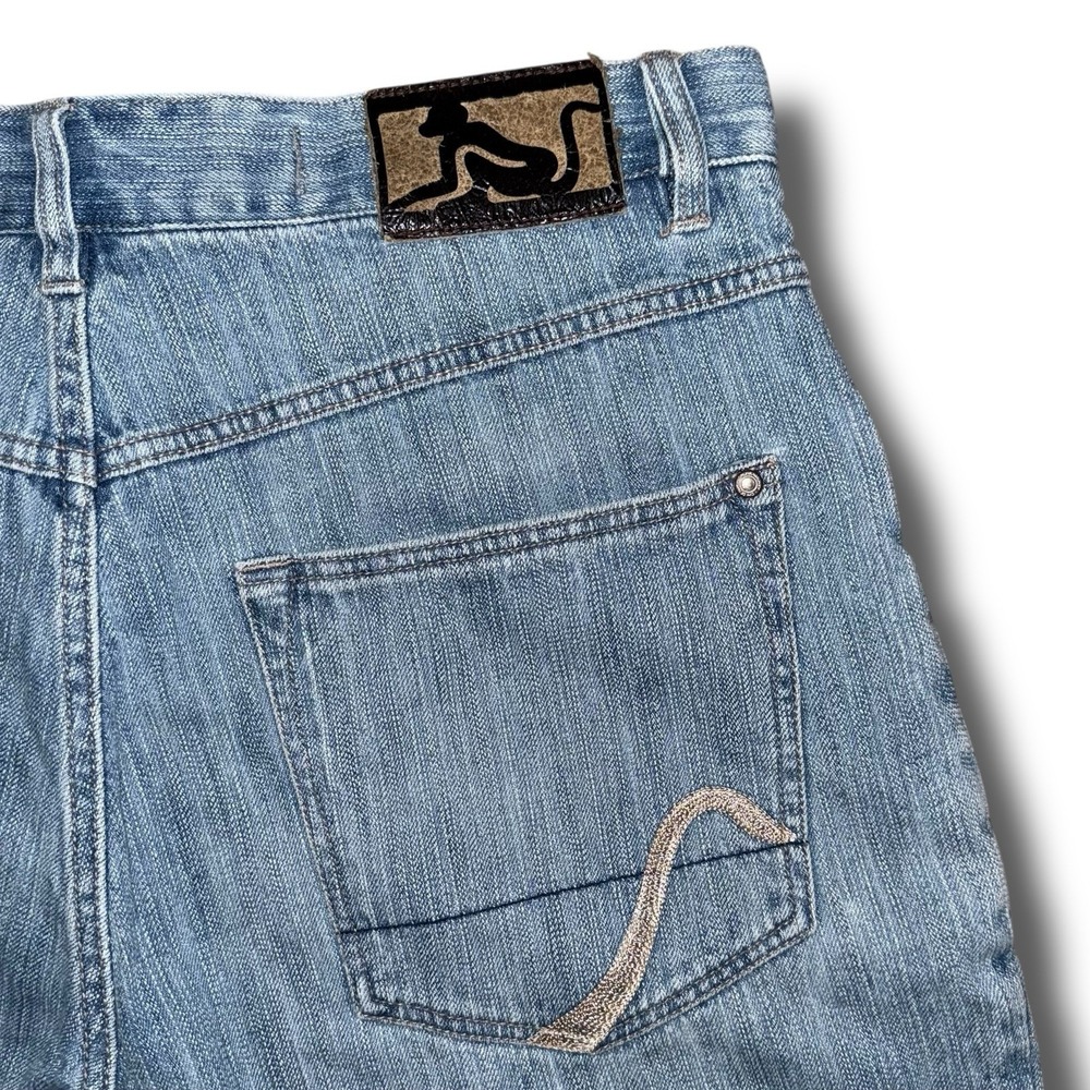 Vintage DRUNKNMUNKY Jorts‎ Men 38 Light Wash Denim Y2K "KA" Loose Baggy Shorts
